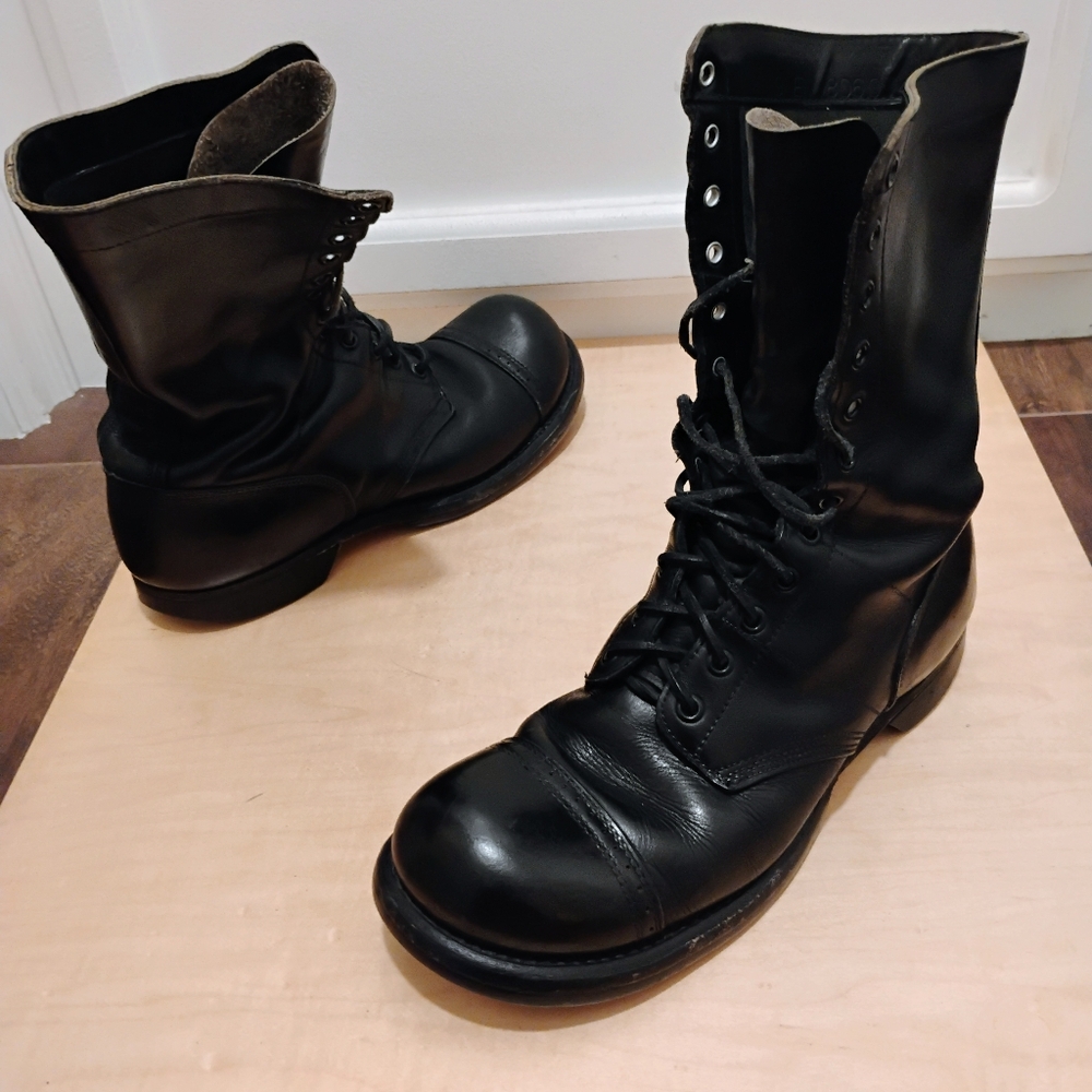 Vintage Corcoran Men's Paratrooper War Black Leather Lace Boots Size 10